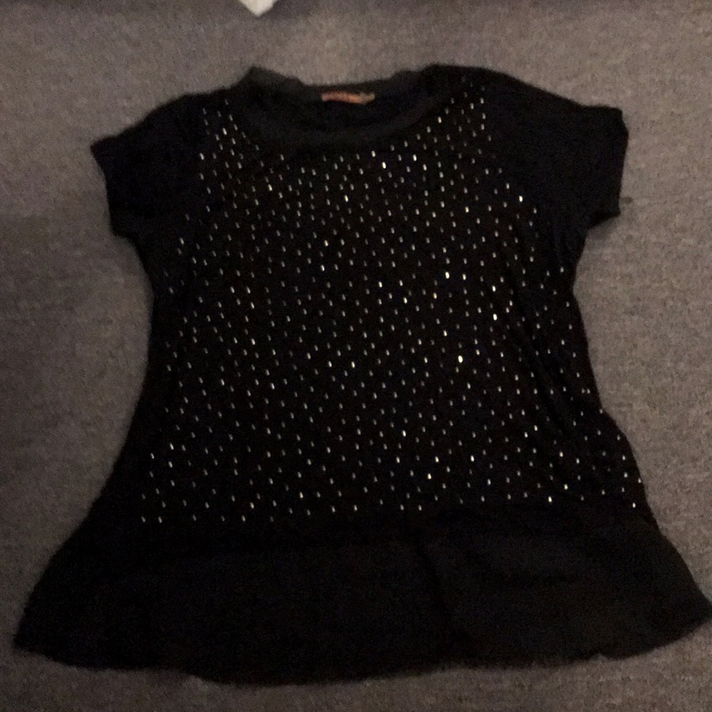 Black gold studded multi textured blouse (XL)